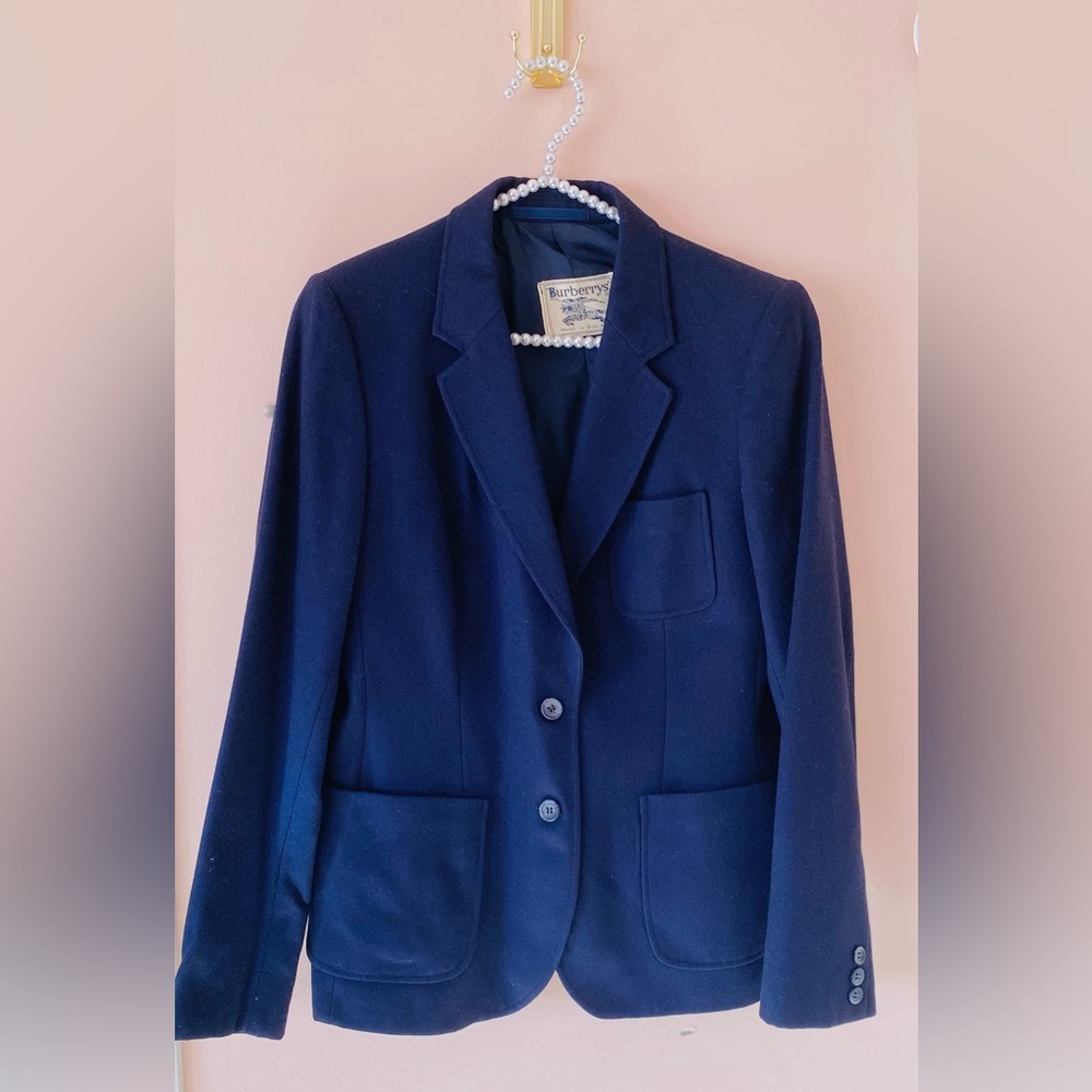 Vintage Burberry Navy Wool Schoolboy Blazer Size Small Oversized Blazer